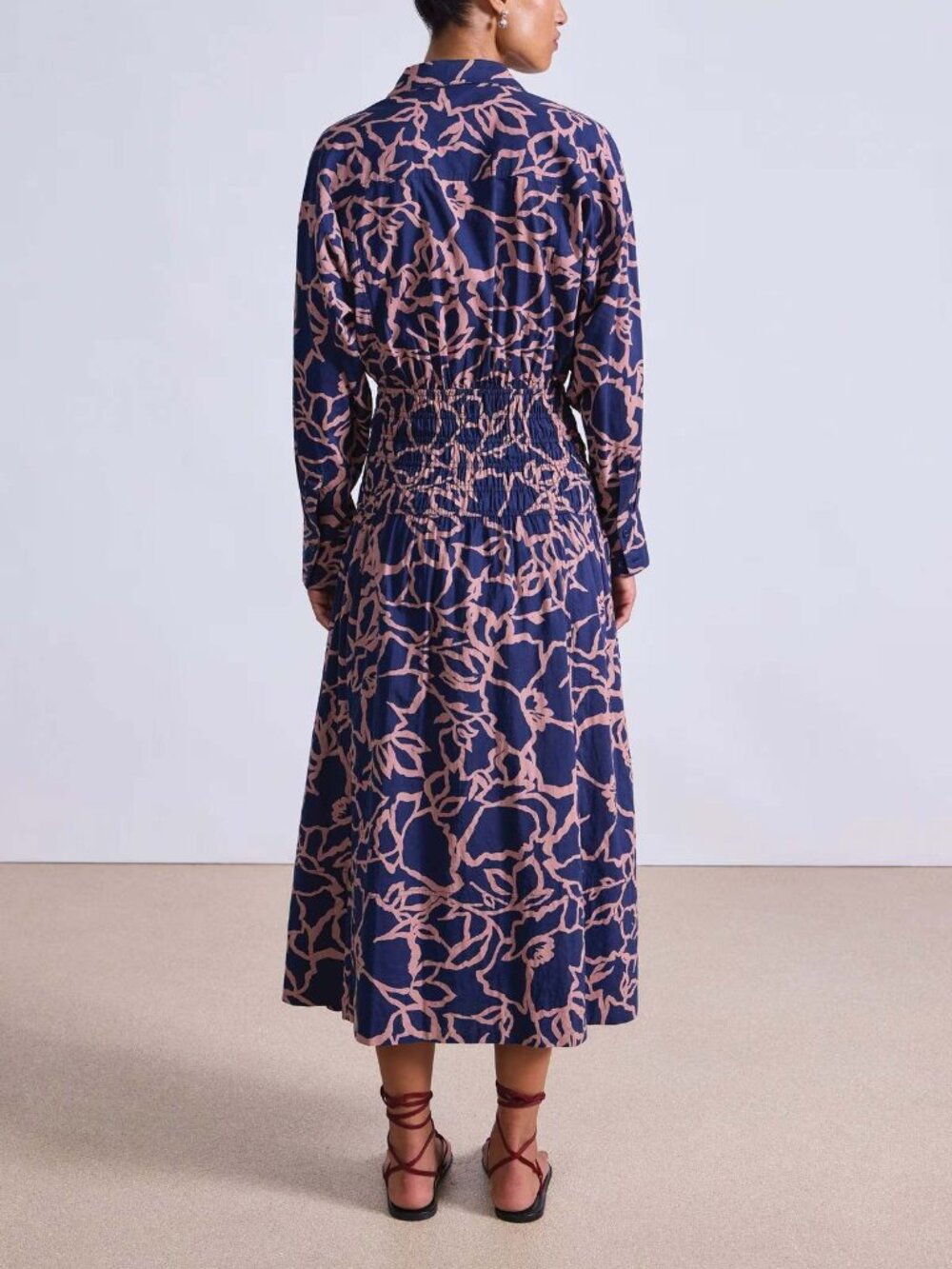 Apiece Apart Navy and Pink Floral Midi Dress - Picture 2 of 10